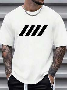 Una camiseta negra de algodón para hombre de 220g. La camiseta tiene un patrón de líneas único, de forma abstracta, estilo simple pero a la moda. Una camiseta adecuada para uso casual, deportes y combinaciones versátiles,"Note: Please wear skin-colored undergarments." - Blanco - Ver 1
