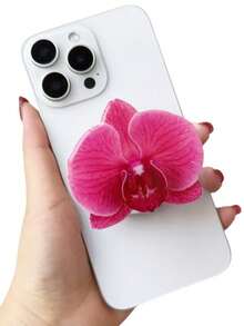 粉色花朵元素手机推拉支架 1 件装，包含彩色花朵、粉色花朵、兰花、百合花，亚克力粘胶手机支架，桌面折叠便携式气囊手机支架，春季礼物 - 彩色 - 查看 4