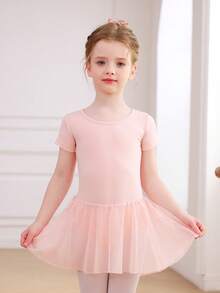 Toddler Girls Pink Short Sleeve Ballet Leotard: Soft Tulle Skirt Dance Dress For Ballet Class & Performance - 淺粉色 - 查看 1
