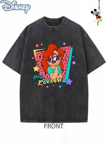 Disney Officially Licensed Graphic T Shirts 100 Percent Cotton  Shirt, Max Goof & Roxanne Retro Couple T-Shirt, Unisex, Washed 230g, Retro Vintage, Crew Neck Short Sleeve, Casual Daily Wear - màu đen - Xem 2
