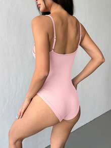 VIVINA Women's Petite Summer Solid Color Casual Minimalist Ruched Camisole Bodysuit - Baby Pink - View 4