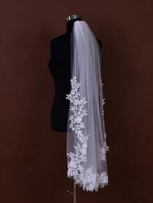 1 pieza Velo de novia de 1 metro de largo con aplicación de encaje, de capa única, con peine de metal, elegante y minimalista, adecuado como accesorio para el vestido de novia, accesorio para el Día de San Valentín - Blanco - Ver 10