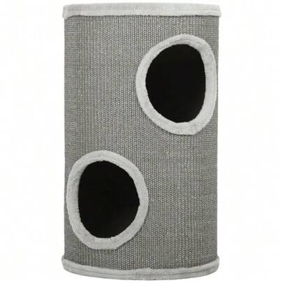 Scratching Barrel, 60 Cm High, Ø 35 Cm, Two-Story Cat Barrel With 2 Caves, Plush Rim, For 1-2 Cats Up To 5 Kg, Light Grey
