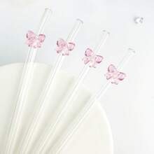 卡通粉色蝴蝶软玻璃吸管，适用于冰沙、牛奶、茶、果汁、零食、派对饮品、鸡尾酒和餐厅奶昔。 - 查看 4