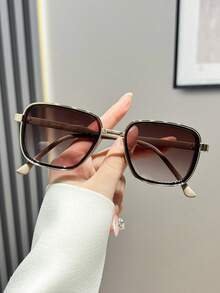 1pc Women's Fashion Decorative Glasses, PC Metal Frame Circle Business & Daily Wear Y2K Gift - Brown - View 7