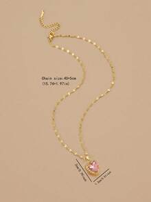 1pc Elegant Heart-Shaped Copper Pendant Necklace, Heart Necklace, Cubic Zirconia, Stainless Steel Chain, Summer Jewelry Gift, Suitable For Girls And Women - Multicolor - View 6