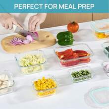 8PCS Glass Food Storage Containers With Lids, Food Storage Containers, Leak-Proof, Suitable For Fruits, Vegetables, Kitchen, Picnic, Meal Preparation, Refrigerator - Màu xanh lam - Xem 4