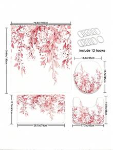 1/4pcs Set Burgundy Watercolor Eucalyptus Floral Shower Curtain Bathroom Set, Boho Natural & Tuscan Style, Waterproof & Durable, Bathroom Decor & Accessories, Includes 12 Hooks - Toilet Seat Cover, Bath Mat & Rug, Polyester Fabric - Washable - Suitable For Holiday Decor, Home/Bedroom/Residential/Western/Spring/Summer Decoration. - Plants [11] - View 4