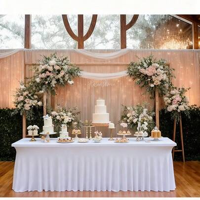 1 pieza Mantel de spandex blanco, adecuado para mesas de comedor rectangulares, resistente a las arrugas y lavable, cubierta de mesa de jardín elástica, mantel de spandex universal para bodas, banquetes, fiestas, estilo Ins de lujo, falda de mesa elástica blanca, mantel para banquetes de hotel, cumpleaños, conferencias