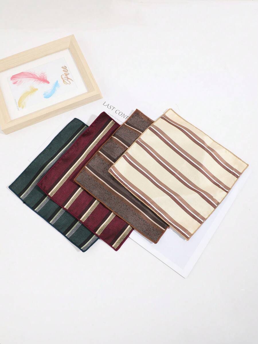 1pc Fashionable Casual Versatile Men's Retro Striped Pattern Pocket Square Handkerchief Suitable For Daily, Party, Business Events - Multicolor - View 1
