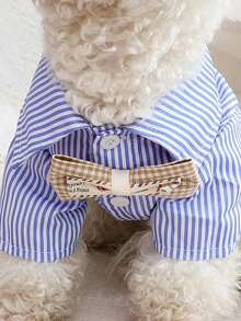 Blue Striped Pet Bow Tie Shirt, Suitable For Cats And Dogs, All Seasons - Blue - View 4
