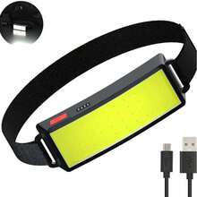 Đèn đội đầu COB độ sáng cao, sạc USB, đèn pha vuông chùm sáng rộng, đèn LED chiếu sáng cho chạy bộ, đạp xe, cắm trại, đèn đội đầu nhẹ tích hợp pin, 3 chế độ sáng và chế độ nhấp nháy. - Đèn pha dạng dải đèn vuông rộng - Xem 1