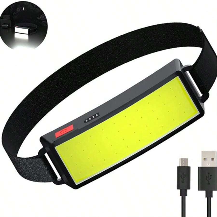 Đèn đội đầu COB độ sáng cao, sạc USB, đèn pha vuông chùm sáng rộng, đèn LED chiếu sáng cho chạy bộ, đạp xe, cắm trại, đèn đội đầu nhẹ tích hợp pin, 3 chế độ sáng và chế độ nhấp nháy. - Đèn pha dạng dải đèn vuông rộng - Xem 1