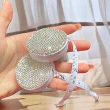 Creative Rhinestone Mini Portable Tape Measure, Artificial Diamond Multi-Functional Ruler, Bust Measuring Soft Tape, Measuring Tape - White - View 7