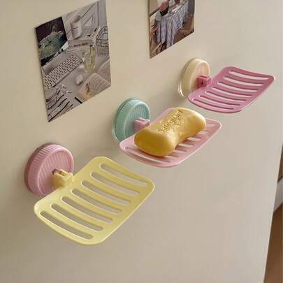 Candy Color Suction Cup Soap Dish, Drill-Free Bathroom Soap Holder, Suitable For Storing Shampoo, Toothbrush, Soap, Luxury Bathroom Cabinet Soap Rack With Efficient Drainage. Suitable For All Year Round. Ideal Gift For Christmas, Halloween, Christmas Eve And Birthday.
