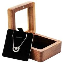 Natural Walnut Wood Necklace Box With Acrylic Lid,Pendant Storage Case Jewelry Display Box For Anniversary Propose Christmas - Bên trong màu đen - Xem 4