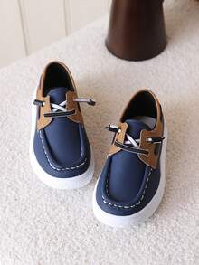 1 Pair Boys' Casual Soft Bottom Boat Shoes, Loafers - الأزرق - مشاهدة 4