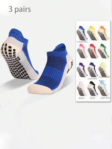 1/3/6双装足球袜，带硅胶防滑点，男女通用成人及儿童运动袜，春夏款 - 彩色 - 查看 16