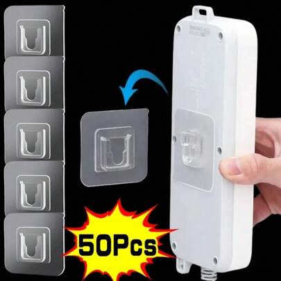 50个自粘式双面隐形无痕墙钩，适用于墙面收纳、浴室厨房等场所