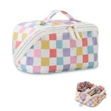 DYSHAYEN Bolsa de maquillaje de viaje con compartimentos bolsa de cosméticos con revestimiento transparente para mujer bolsa de aseo plana abierta impermeable Rainbow Gingham - Cuadros de arcoíris - Ver 7