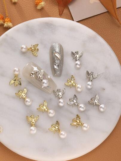 5件套丘比特天使合金美甲饰品，Y2K金属天使浮雕美甲装饰，精致DIY假指甲配件