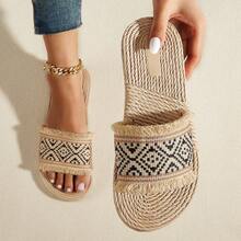 2026新款女士拖鞋，春夏沙滩凉鞋，轻便户外鞋，软底，优雅舒适，波西米亚风，适合度假、海滩、休闲场合，平底人字拖 - 米色 - 查看 7