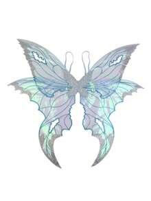 Butterfly Wing For Women, Double Layered Glitter Cutout Sheer Fairy Wings Halloween Cosplay Supplies - Blue - View 7