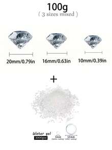 200g Confeti de diamantes artificiales, 3 tamaños 10mm/16mm/20mm mezclados, para decoración de jarrones, decoración de bodas, relleno de jarrones, decoración de velas flotantes, centro de mesa para el hogar, adecuado para bodas DIY, cumpleaños, fiestas temáticas, San Valentín, Día de la Madre, decoración navideña (incluye perlas de agua) - Transparente - Ver 10