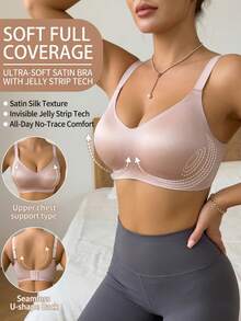 Women's Wireless Bra, Satin Sheen Seamless Underwear, Breathable Lightweight & Comfortable, Jelly Strip Support - Pink - View 1