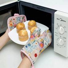 2pcs/Set Heat Resistant Oven Gloves & Pot Holders, Heatproof Baking Gloves For Microwave, Kitchen, Bakery, Dining Room - Mauve Purple - View 2