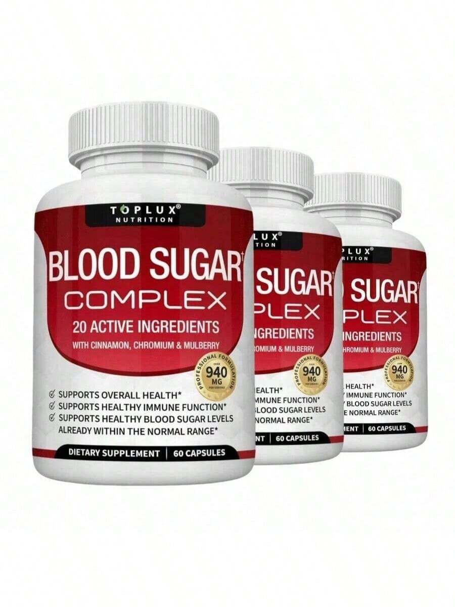 Blood Sugar Complex Supplement | Supports Healthy Blood Sugar Levels (Already In Normal Range) | Natural Blend With Cinnamon, Bitter Melon, Chromium & More | Non-GMO | 60 Capsules - 3 件裝 - 查看 1