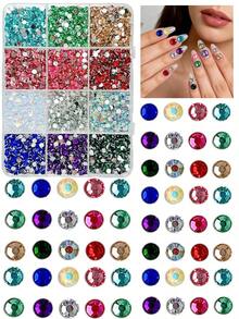 1盒3毫米平底树脂水钻，多色圆形平钻，配有镊子笔，适用于美甲、工艺、服装、织物装饰、美甲配件DIY - 彩色 - 查看 3