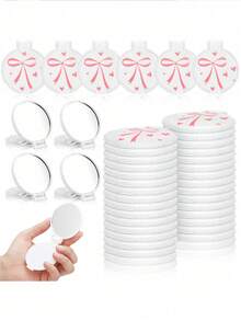 12pcs/6pcs/2pcs Pink Bow Compact Makeup Mirror Set - Round Makeup Mirror With White Pouch & Bow, Pink Bow Portable Folding Mirror, Suitable For Women, Party Favors, Ladies Birthday, Bridal Gifts - Multicolor - View 6
