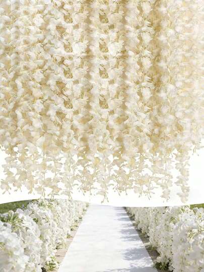 人造紫藤花藤蔓套装，饰有仿真白色紫藤花，每枝长78.74英寸。非常适合婚礼、家居装饰和派对装饰。也适用于户外花园、婚礼拱门、情人节庆祝活动、新娘送礼会和婚礼背景。