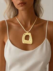 1 Exaggerated Geometric Pendant Necklace, Originating From European And American Design, Paired With Irregular Hollowed Out Retro Twisted Rope Necklace, Suitable For Daily Vacation Parties And Banquets To Wear - Yellow Gold - View 8