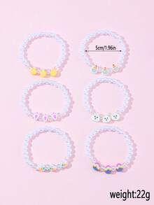 6 piezas Lindo conejo de perlas, huevo, pulsera de cuentas de perlas de arcilla polimérica de pollito, adecuado para que las niñas lo usen en Pascua, cumpleaños, fiesta - Multicolor - Ver 3