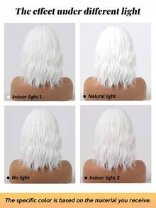 Peluca blanca de fibra sintética resistente al calor con flequillo, de 14 pulgadas y rizada, para mujeres, para uso diario, fiestas, cosplay y festivales de música - Blanco - Ver 7