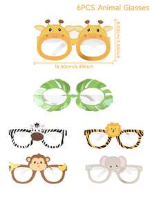6pcs Jungle Animal Paper Glasses, Safari Theme Birthday Party Decor, Zoo Theme Party Favors, Photo Booth Props For Baby Shower And 1st Birthday Party, Zebra Giraffe Lion Monkey Elephant Design Party Supplies - Jungle Animals - View 5