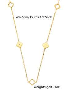 1pc Fashionable Hollow Five-Petal Pendant Necklace, 304 Stainless Steel, Non-Fading Women's Jewelry, Stylish Necklace For Daily Wear - Gold - View 5