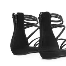 Teenagers Ankle Strap Flat Sandals Summer Dressy Strappy Gladiator Rhinestones Sandals - màu đen - Xem 6