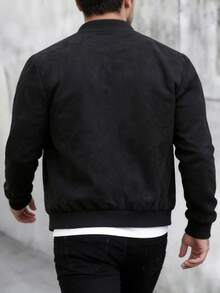 Men's Outdoor Sports Jacket Casual Baseball Jacket Solid Color Zipper Baseball Collar Jacket, Comfortable Versatile Top, Suitable As Gift For Boyfriend, Husband, Father - Black - View 4