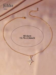 Hihho 1pc Sparkling Full Rhinestone Four-Pointed Star Pendant, Niche Elegant Clavicle Chain Accessory, Available In Gold And Silver Colors - Four-pointed Star - View 6