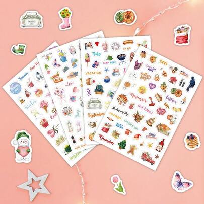 195PCS Seasonal Planner Stickers - 4 Sheets Aesthetic Monthly & Holiday Decorative Stickers, Creative Encouragement & Planning Stickers For Journal, Scrapbook & Bullet Journal,Aesthetic, Kawaii, Planner Stickers, Journal Decor, Back To School, Gift For Her