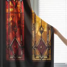 2pcs 2D Retro Colorful Flat Curtains - Blackout Polyester Fabric Curtains, Bright Floral & Geometric Pattern Curtains, Machine Washable, Rod Pocket Design, Suitable For Bedroom And Living Room Decor, Modern Style, Easy Care Fabric - Multicolor - View 9