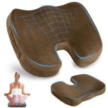 Cojin Ortepedico de Memory Foam para Asientos con Base Antideslizante Cojín Ortopedico para Silla de Oficina Alivio para Dolor de Ciatica Espalda y Coxis Cojin Ergonomico para Silla para Coche - Terciopelo de Cristal MarrnG - Ver 1