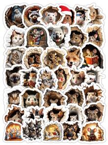 53 Pcs Peeking Animals Stickers – 3D Visual Effect "Breaking Through Wall", Realistic Cute Pets, Waterproof For Journals, Scrapbooking, Water Bottle, Laptop, Phone Case, Stationery & Gift Wrapping Scrapbook Supplies Funny Stickers Kindle - Probing Small Animals - View 1