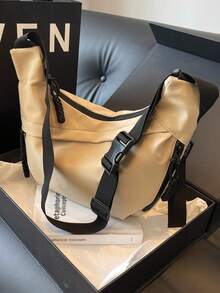 Túi đeo vai chống thấm nước bằng nylon màu đen thời trang, kiểu dáng tối giản thường ngày dành cho sinh viên, quai đeo rộng, thiết kế nhiều khóa kéo, phù hợp cho sinh viên, đi mua sắm và sử dụng hàng ngày. - Màu Khaki - Xem 9