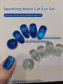 SHANGFEIYA 10毫升无灰调活力泡泡水猫眼凝胶美甲 - 特别闪亮可卸深海蓝猫眼凝胶指甲油美甲沙龙 1支/2支装 - 彩色 - 查看 1