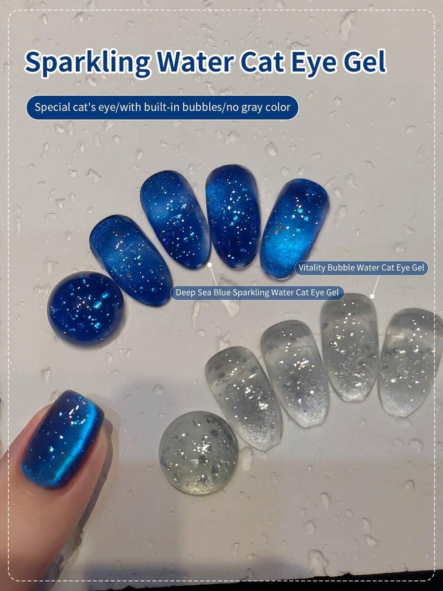 SHANGFEIYA 10毫升无灰调活力泡泡水猫眼凝胶美甲 - 特别闪亮可卸深海蓝猫眼凝胶指甲油美甲沙龙 1支/2支装 - 彩色 - 查看 1