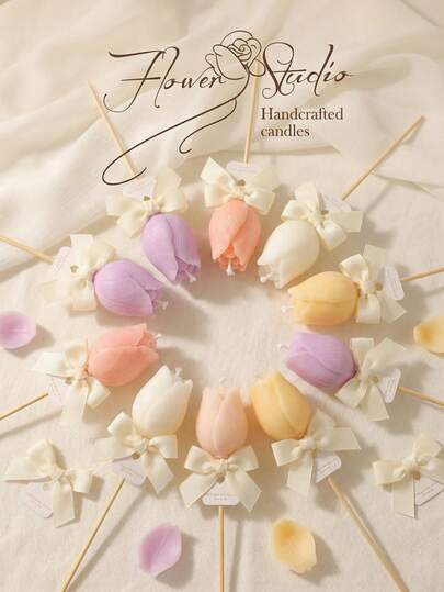 郁金香花束香氛蜡烛，竹签花形，天然大豆蜡烛，浪漫餐桌装饰，情人节结婚礼物，家居香氛。